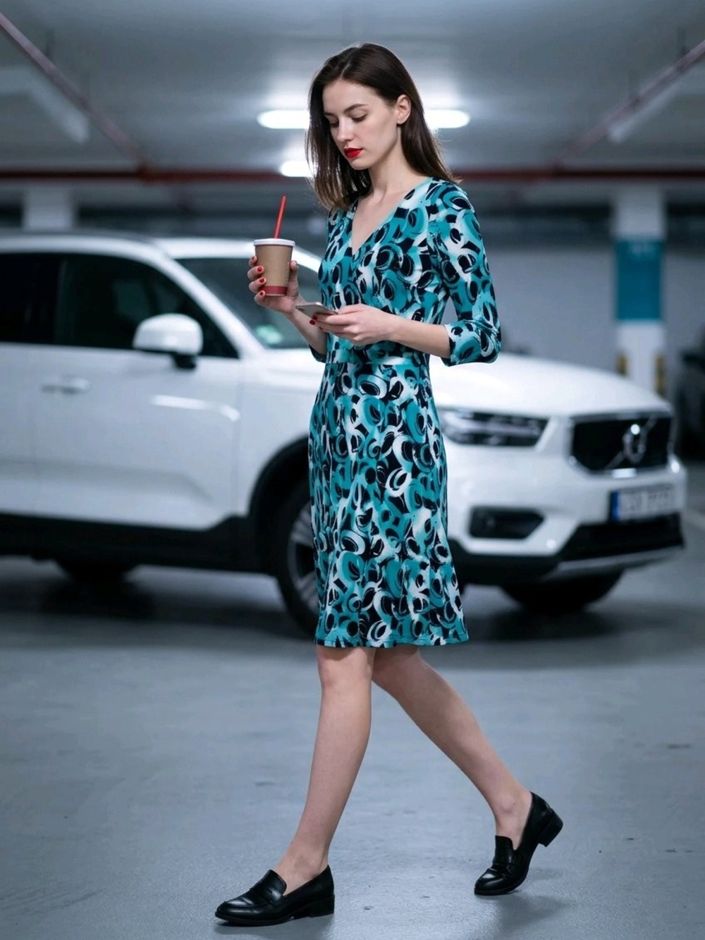 Liz Claiborne Blue Swirl Abstract Print Faux Wrap Midi Dress